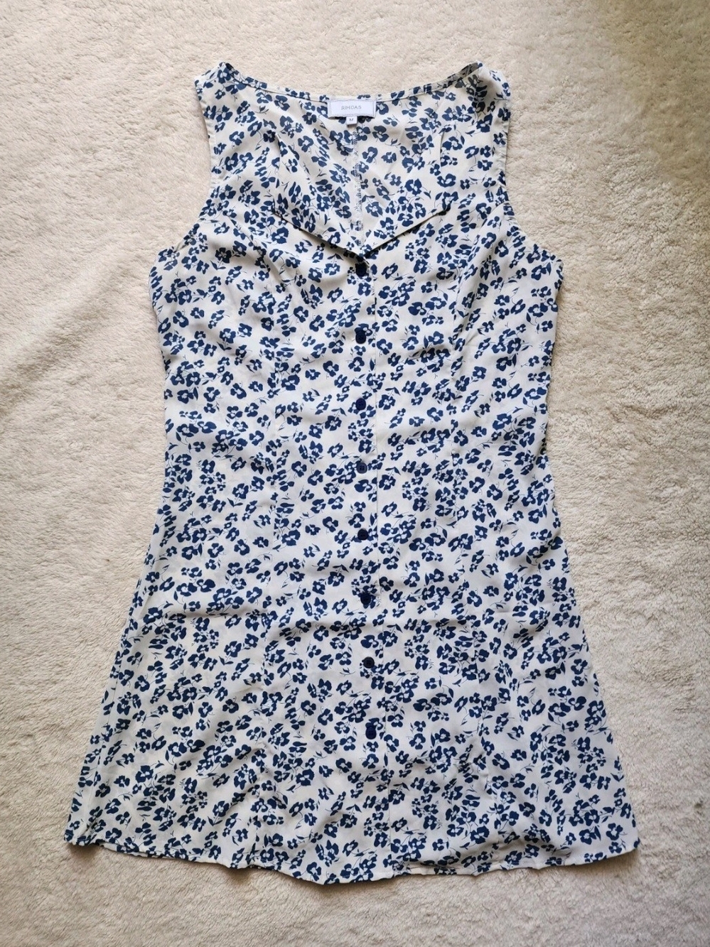 RIHOAS Women’s M White/Blue Floral Sleeveless V-Neck Button Front Dress